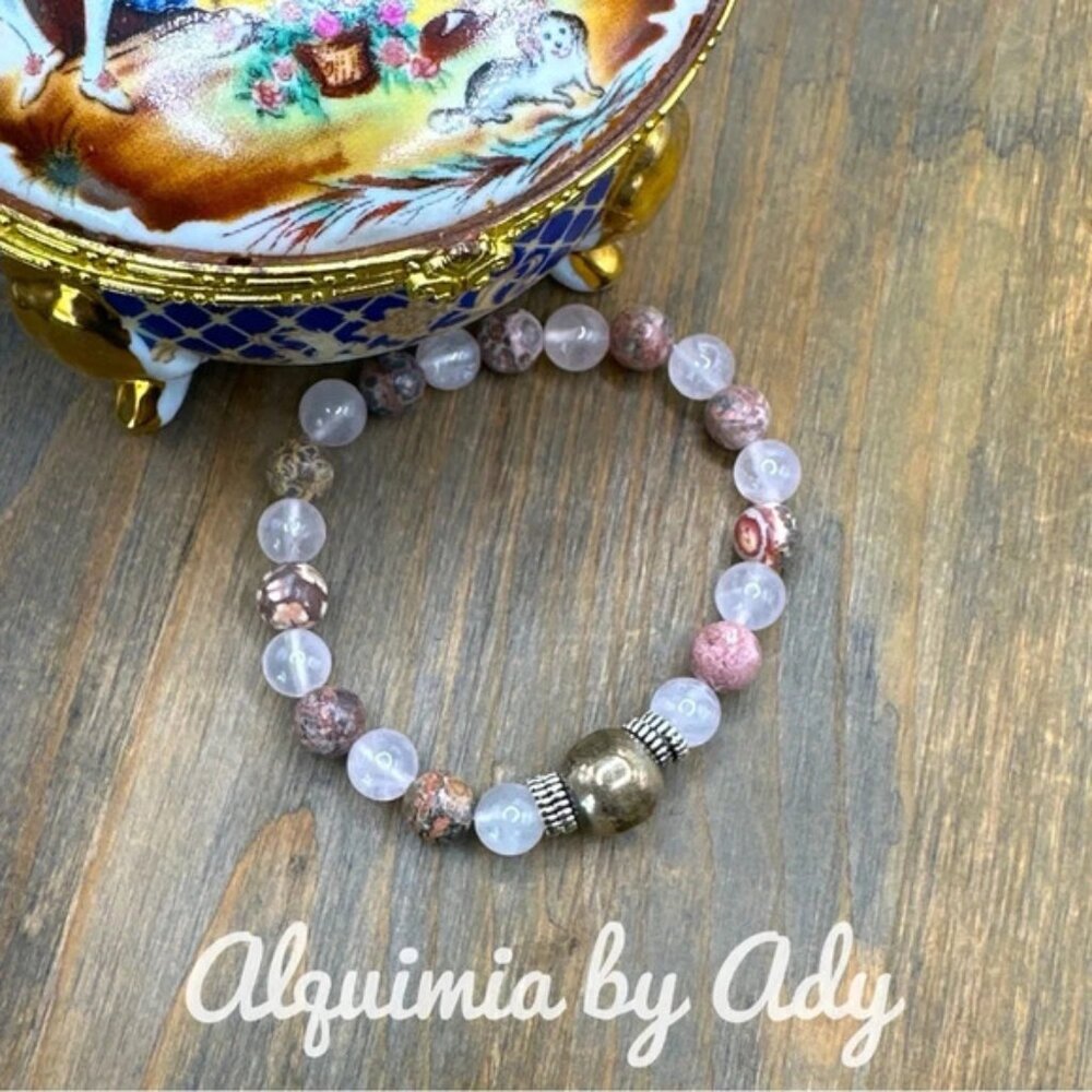 FALL + Ocean jasper and pink quartz beaded handmade bracelet